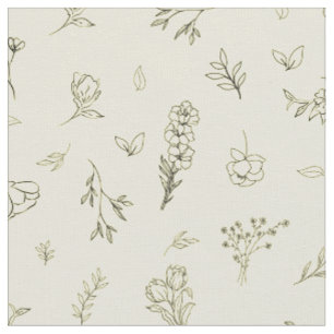Tissu Fleurs sauvages esquissées sur fond jaune clair