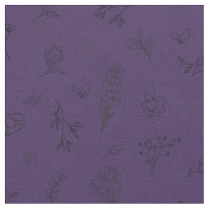 Tissu Fleurs sauvages esquissées sur fond violet foncé