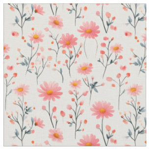 Tissu Fleurs sauvages roses en ivoire