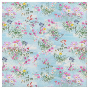 Tissu Fleurs sauvages sur un ciel bleu