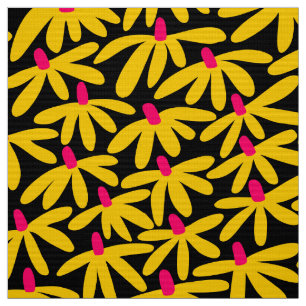 Tissu Fleurs stylisées - Ambre, Crimson et Noir