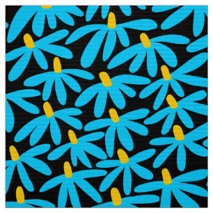 Tissu Fleurs stylisées - bleu ciel, ambre et noir