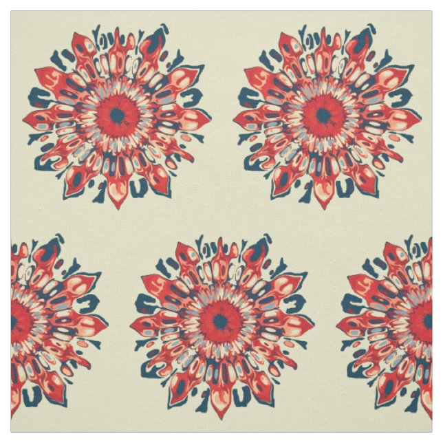 Tissu FLEURS SUN Abstraites - bleu rouge + votre backgr. (Échantillon)