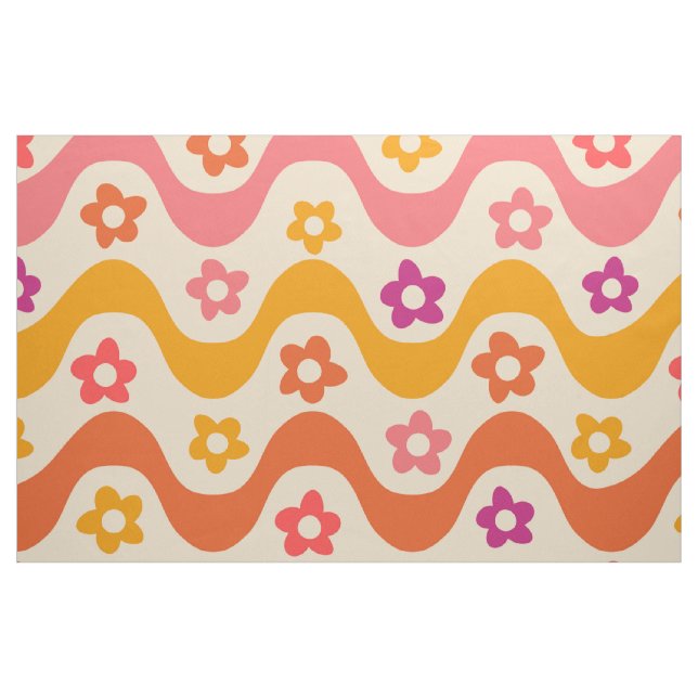 Tissu Fleurs Super mignonnes motif sur ondes rétro (Fat Quarter)
