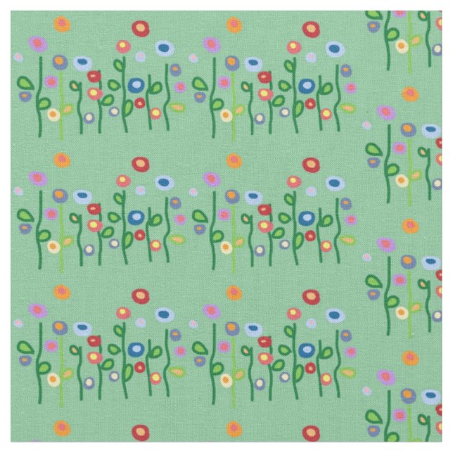 Tissu Fleurs sur fond vert (Fermer)