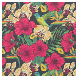 Tissu Fleurs tropicales et colibri - Botanica d'été