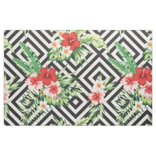 Tissu Fleurs tropicales modernes avec Motif géométrique