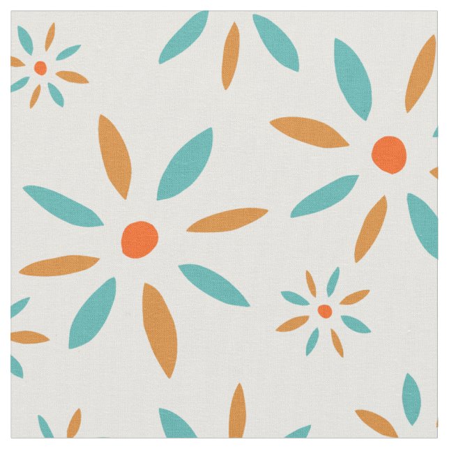 Tissu Fleurs Turquoise Et Orange Retro (Fermer)