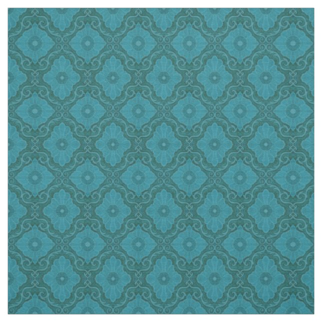 Tissu "Fleurs turquoise" motif floral arabesque (Échantillon)