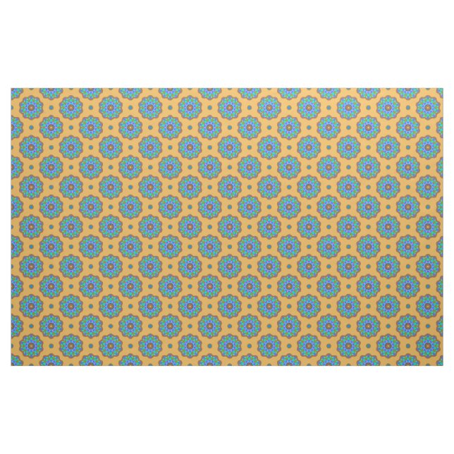 Tissu Fleurs vertes bleues à bords de cuivre sur or (Fat Quarter)