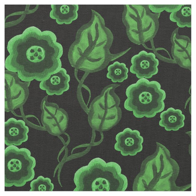 Tissu Fleurs vertes/feuille vert/noir 2 floral d'art (Fermer)