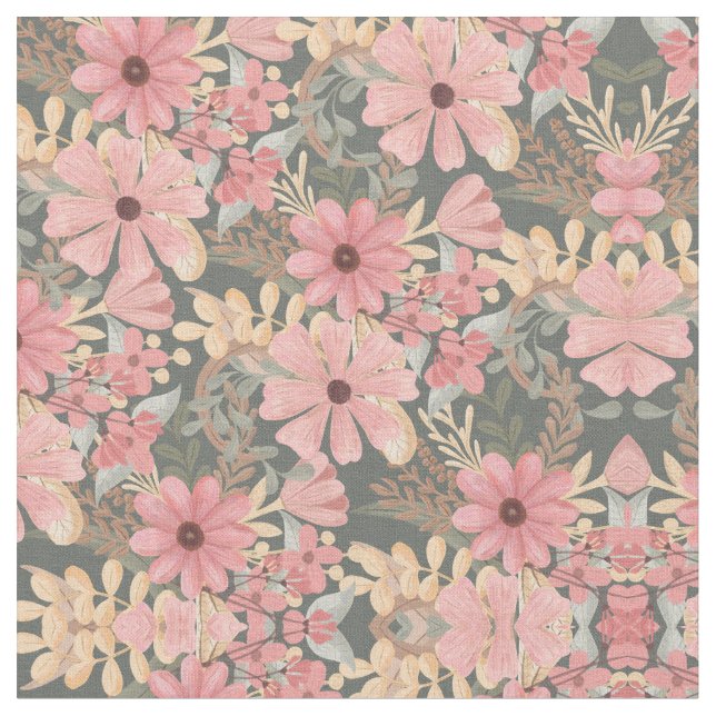 Tissu Fleurs vertes rose Sage Laisser Motif Aquarelle (Fermer)