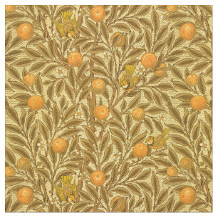 Tissu Fleurs vintages Et Oiseaux En Motif Orange Tree