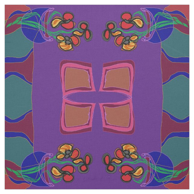 Tissu Fleurs violet/ vert /orange /jaune>Tissu (Échantillon)