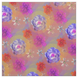 Tissu Fleurs violettes Orange Boho Floral mignonne Cool 