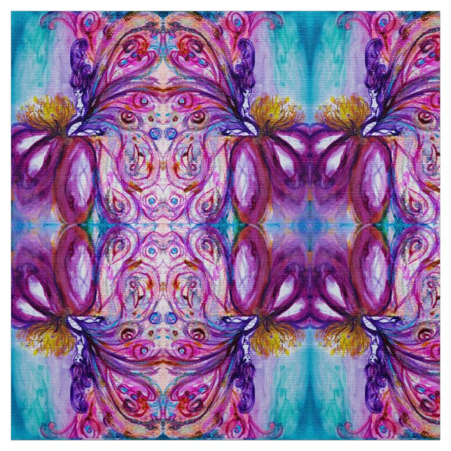TISSU FLEUVE MORTE BLANCHE, AILES PURPLES ROSE BLEUE (Échantillon)