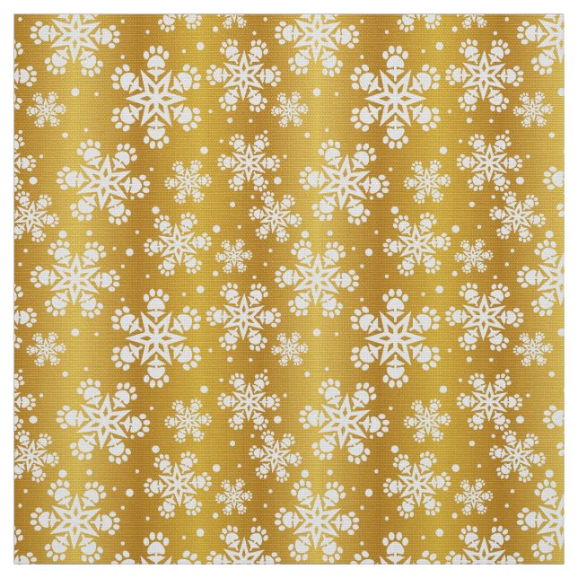 Tissu Flocon de neige blanc sur or avec motif empreinte  (Échantillon)