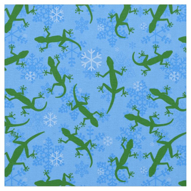 Tissu flocon de neige bleu de noël geckos reptile (Fermer)