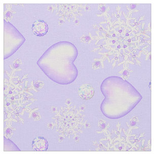 Tissu flocon de neige violet clair et coeur étincelant