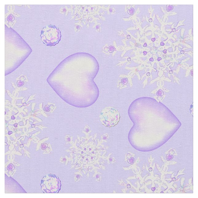 Tissu flocon de neige violet clair et coeur étincelant (Fermer)
