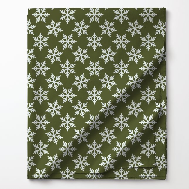 Tissu Flocons blancs sur fond vert (Créateur téléchargé)