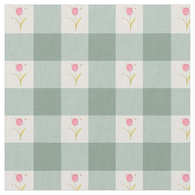 Tissu floral à carreaux de sauge au mètre (Fermer)