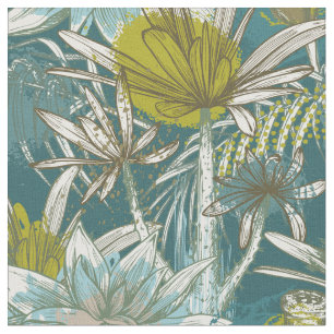 Tissu Floral africain bleu vert