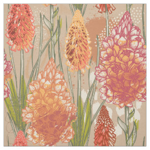 Tissu Floral Africain Orange Or rose