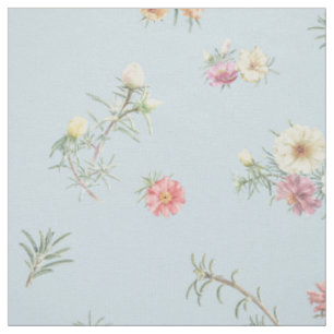 Tissu floral aquarelle en bleu doux de rose mousse