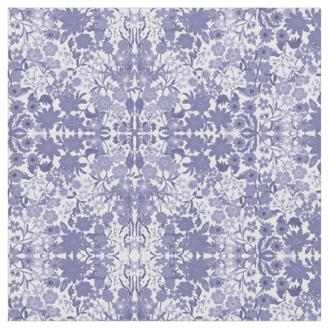 Tissu floral blanc bleu de concepteur (Fermer)