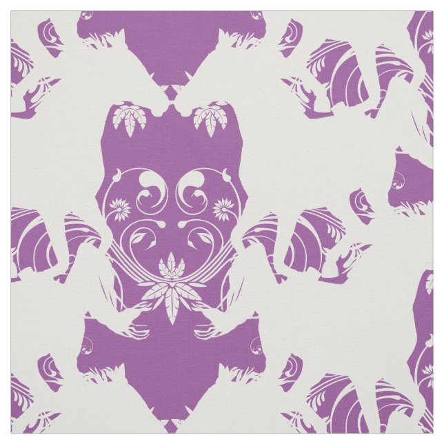Tissu Floral blanc de silhouette de cheval (Échantillon)