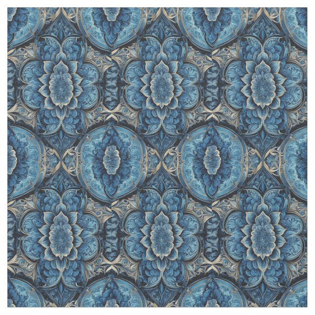 Tissu Floral bleu Abstrait et argenté (Fermer)