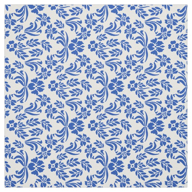 Tissu floral bleu et blanc de motif de damassé (Échantillon)
