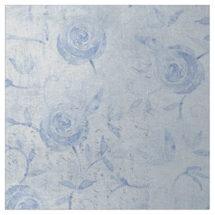 Tissu Floral Bleu Rose Argent Shimmer Chic