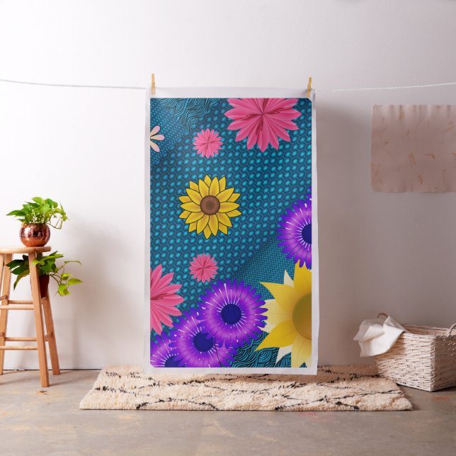 Tissu floral bleu tournesol (In Situ)