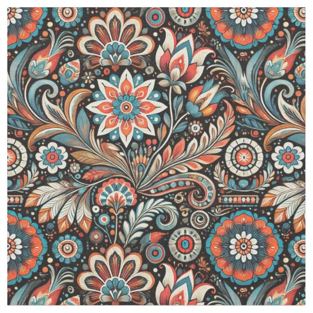 Tissu floral bohème noir (Fermer)