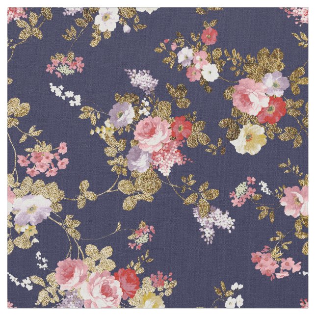 Tissu Floral boho bleu marine élégant (Fermer)