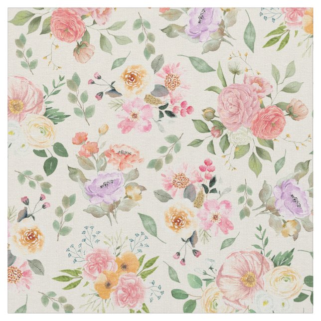 Tissu Floral Boho d'été sur jaune pâle (Fermer)