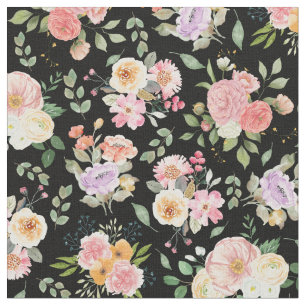 Tissu Floral Boho d'été sur noir