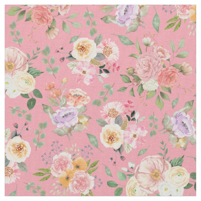 Tissu Floral Boho d'été sur rose Rose (Fermer)