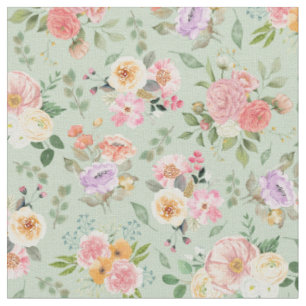Tissu Floral Boho d'été sur Sage Green