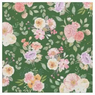 Tissu Floral Boho d'été sur Vert foncé