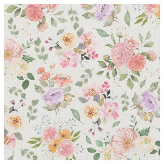 Tissu Floral Boho été blanc cassé (Fermer)