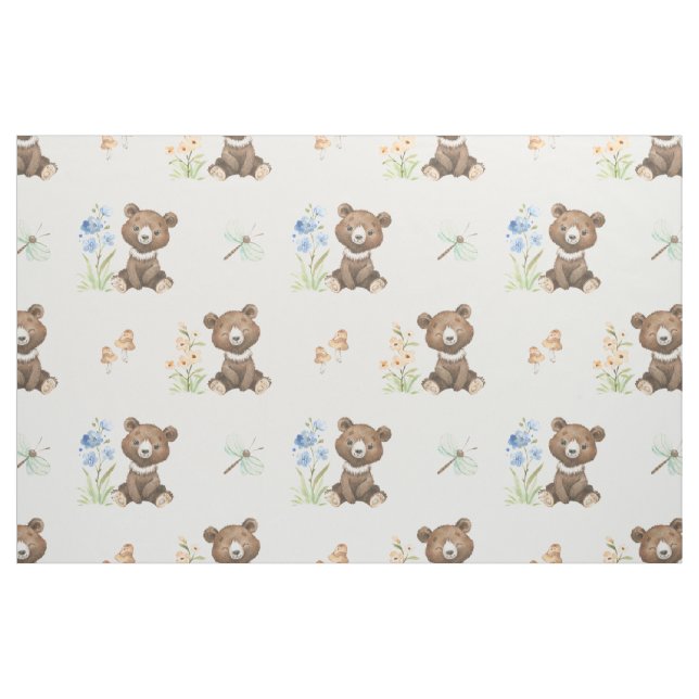 Tissu Floral Bois Animaux Bébé Ours Fille Nourriture (Fat Quarter)