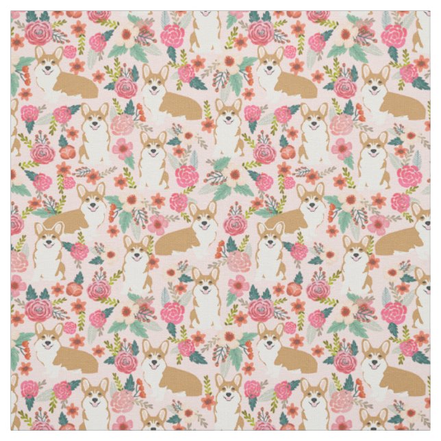 Tissu floral de corgi - rose (Échantillon)