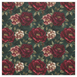 Tissu Floral de pivoine bordeaux foncé