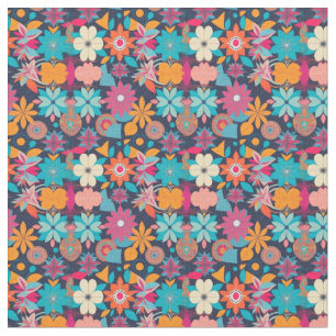 Tissu Floral des années 1960 aux formes géométriques