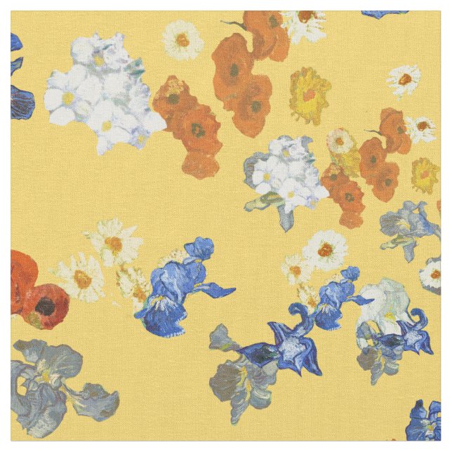 Tissu Floral d'Iris Bleu de Van Gogh sur Jaune (Fermer)