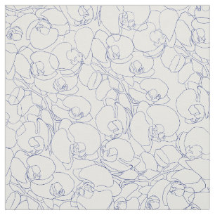 Tissu Floral d'orchidée blanche bleu marine simple et