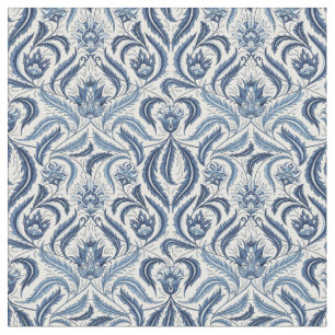 Tissu Floral Feuille damassé bleu et blanc